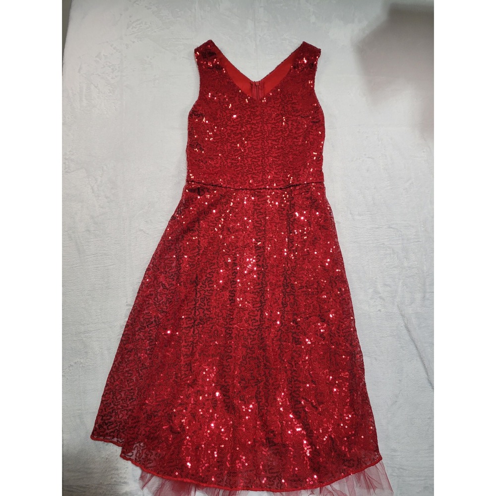 NWT Speechless Sequin Dress Kids 16 Red Sleeveless Fit & Flare Tulle Hem
